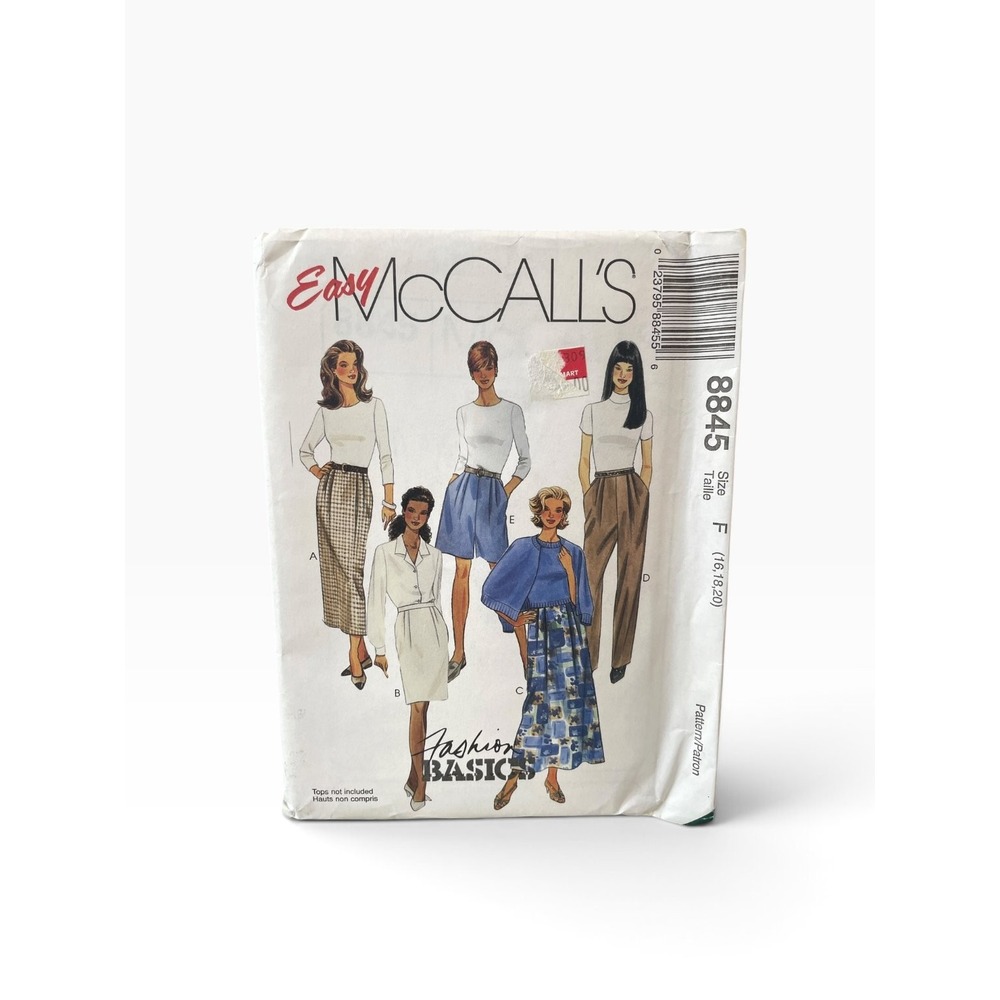 McCalls Sewing Pattern Misses 16-20 White 8845 Skirt Pants Shorts 90s Vtg